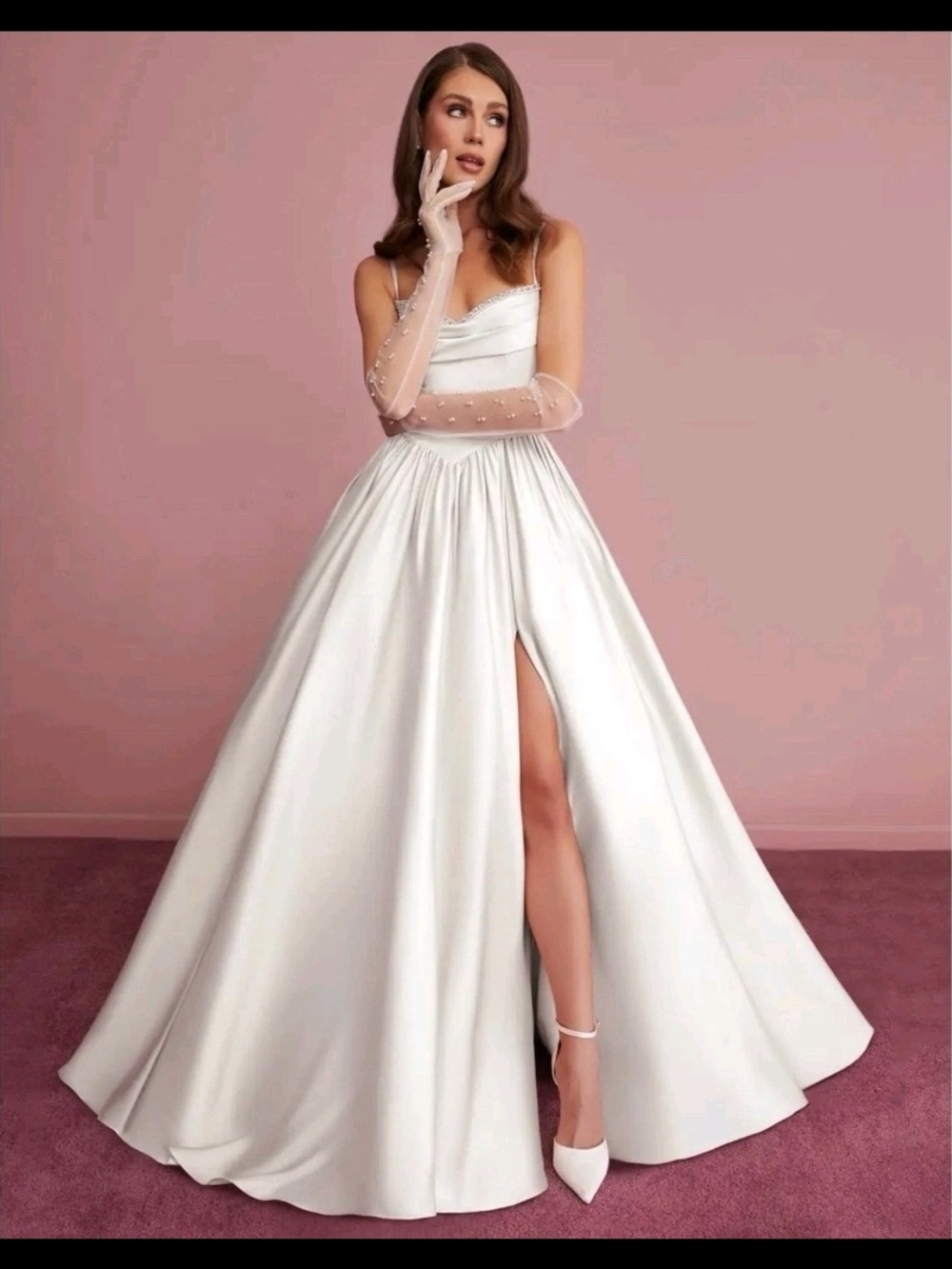 Azazie Barbie 2001 White Satin A-Line Wedding Gown with High Slit Size 0 Nwt